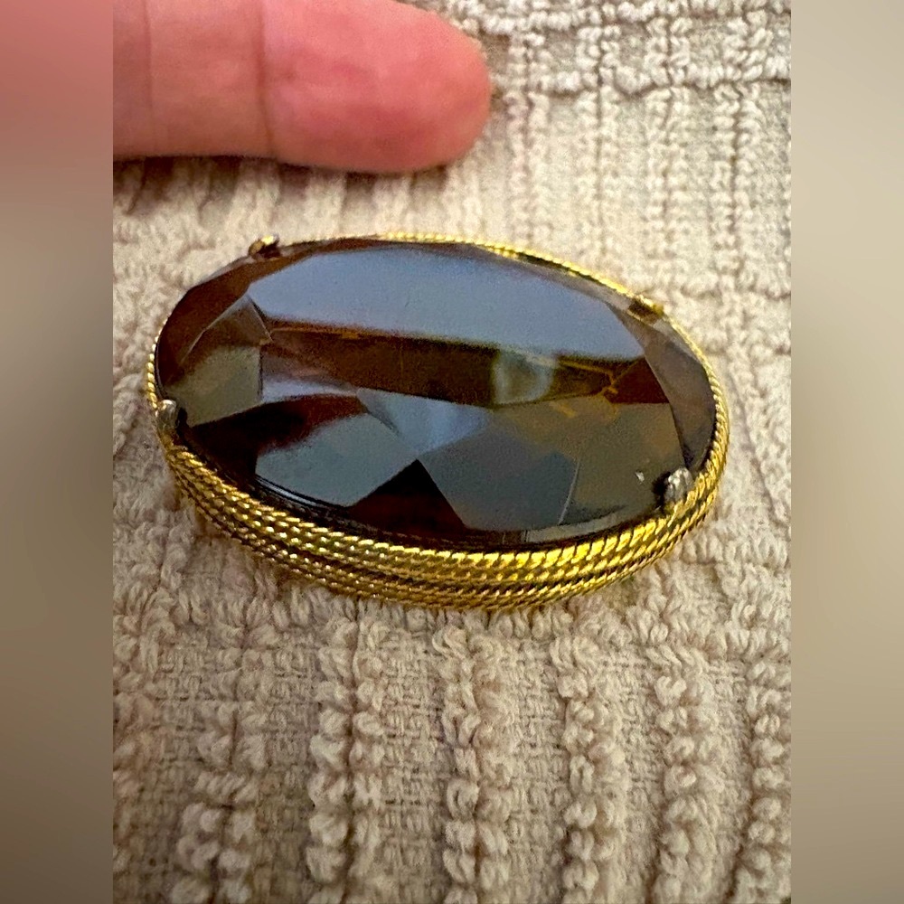 Vintage Brooch Smoky Quartz faux Gold Tone Setting Midcentury 1960’s